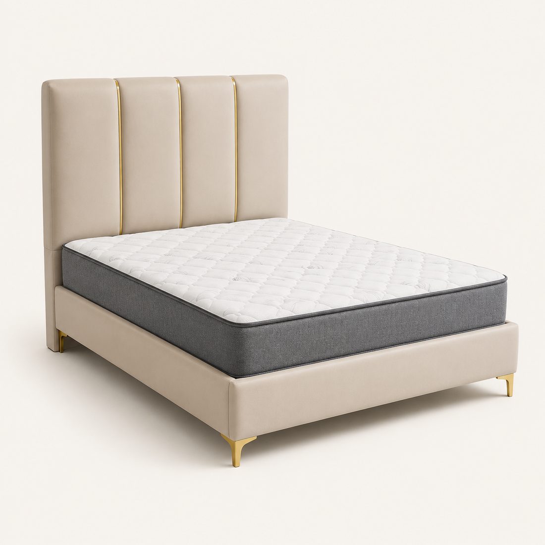Cama Tapizada Beige con Colchón