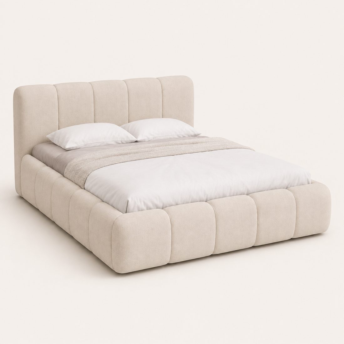 Cama King Crema Acolchada