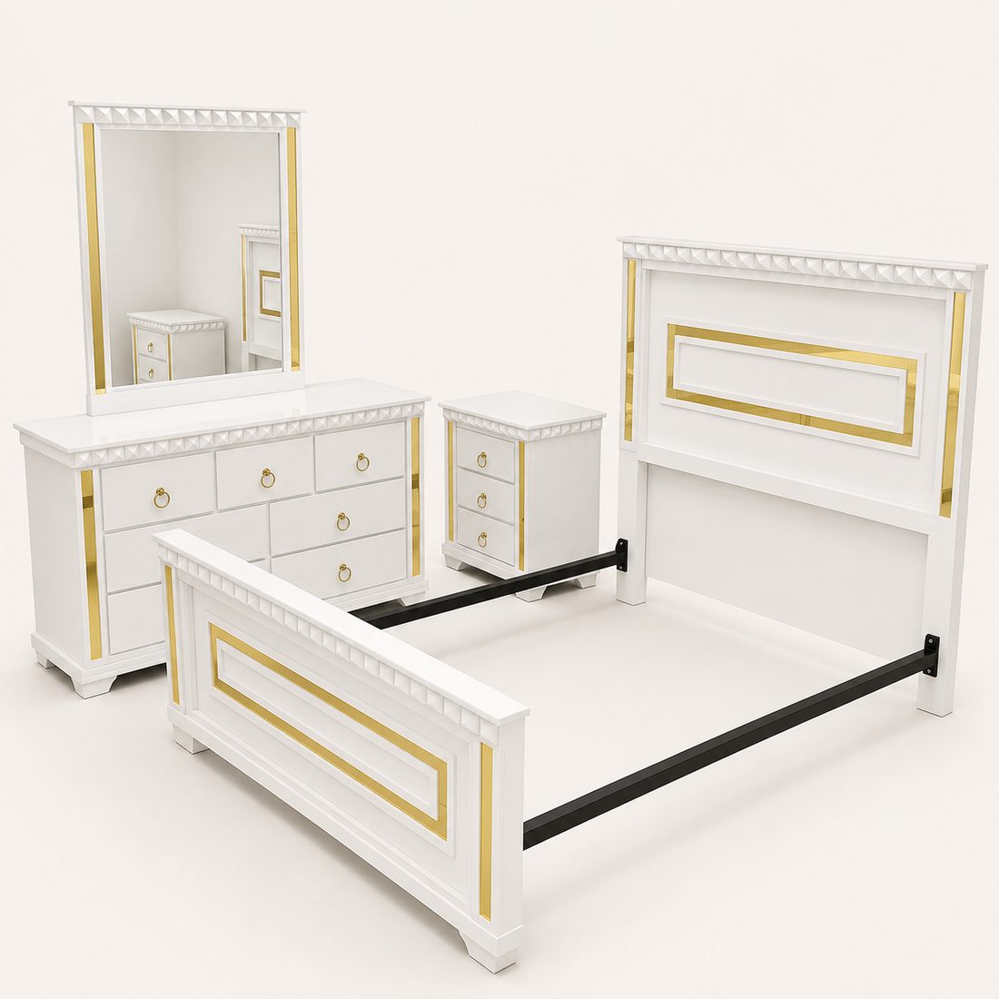 Juego de Dormitorio Blanco y Dorado
