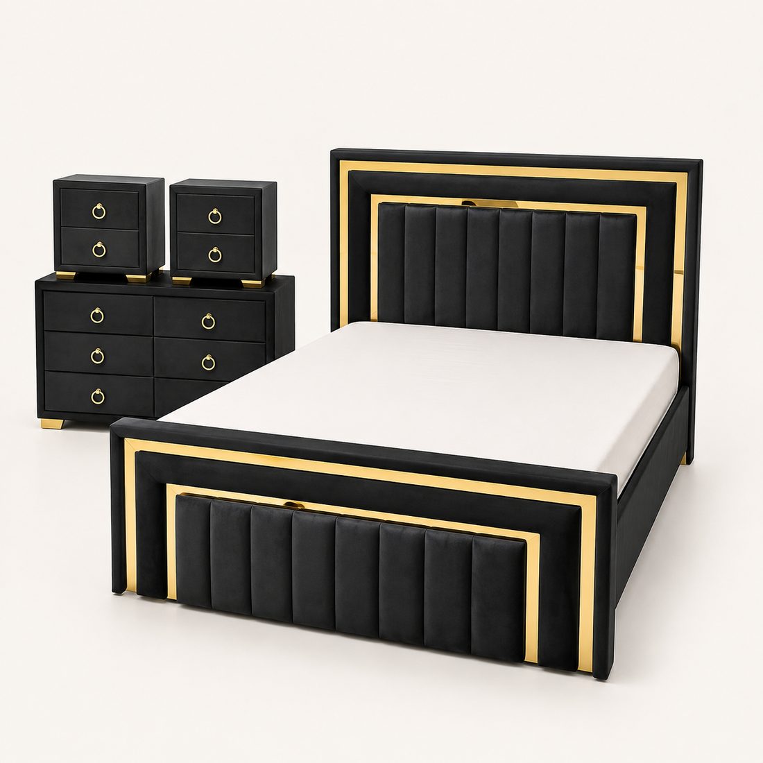 Juego de Dormitorio Negro y Dorado