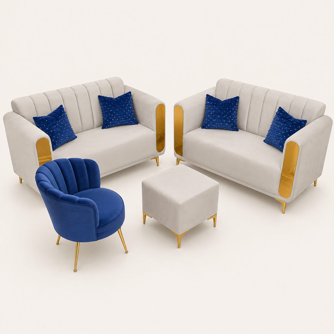 Juego de Sala Crema con Azul