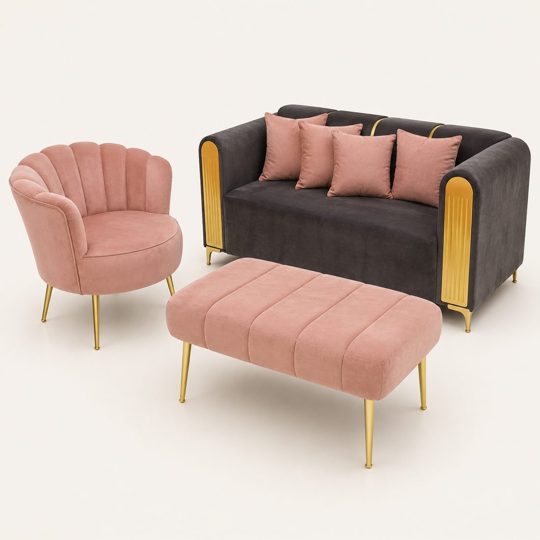 Juego de Sala Rosa y Negro